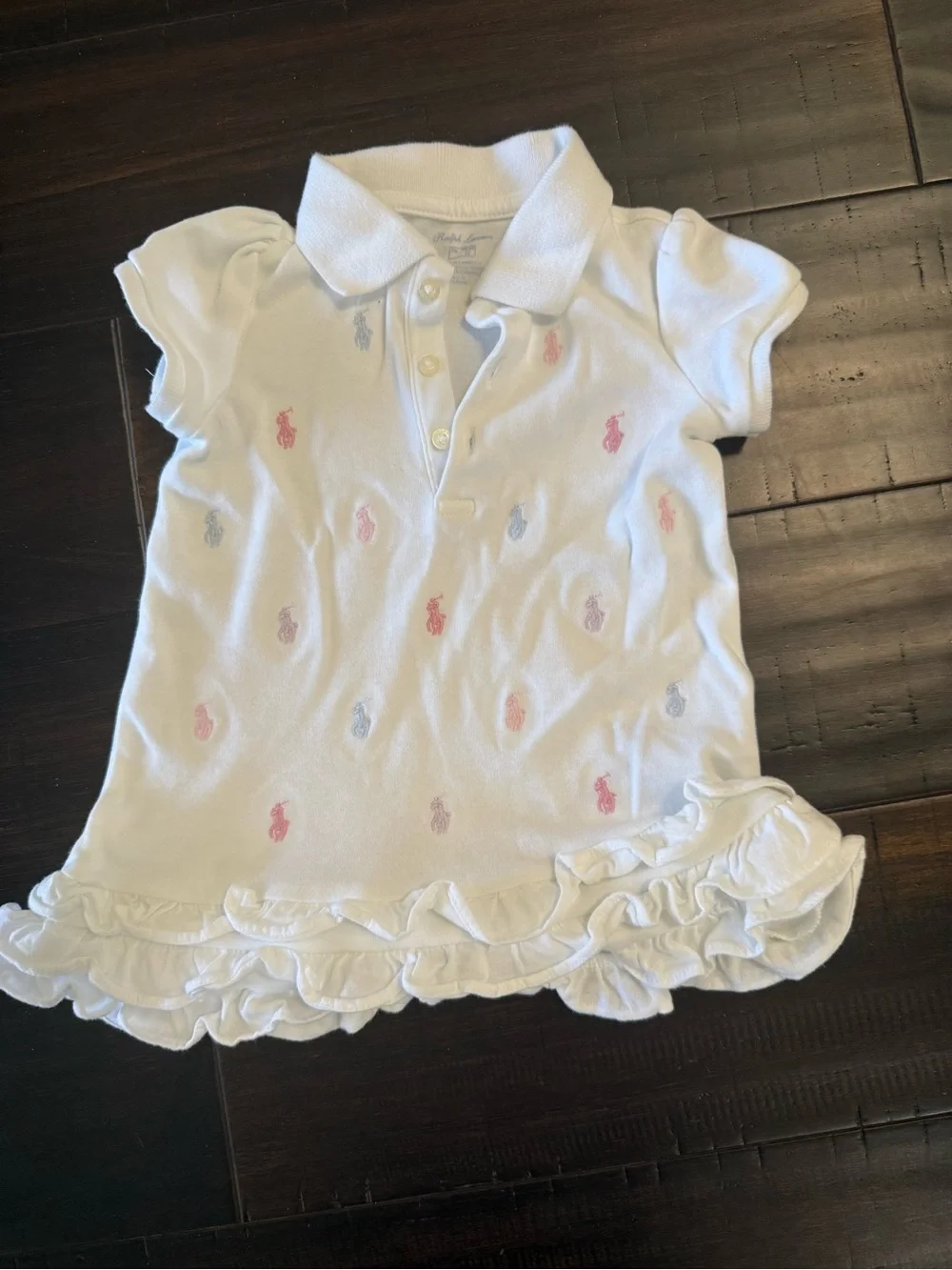 Ralph Lauren White Polo Dress with Pink & Blue Pony Motifs